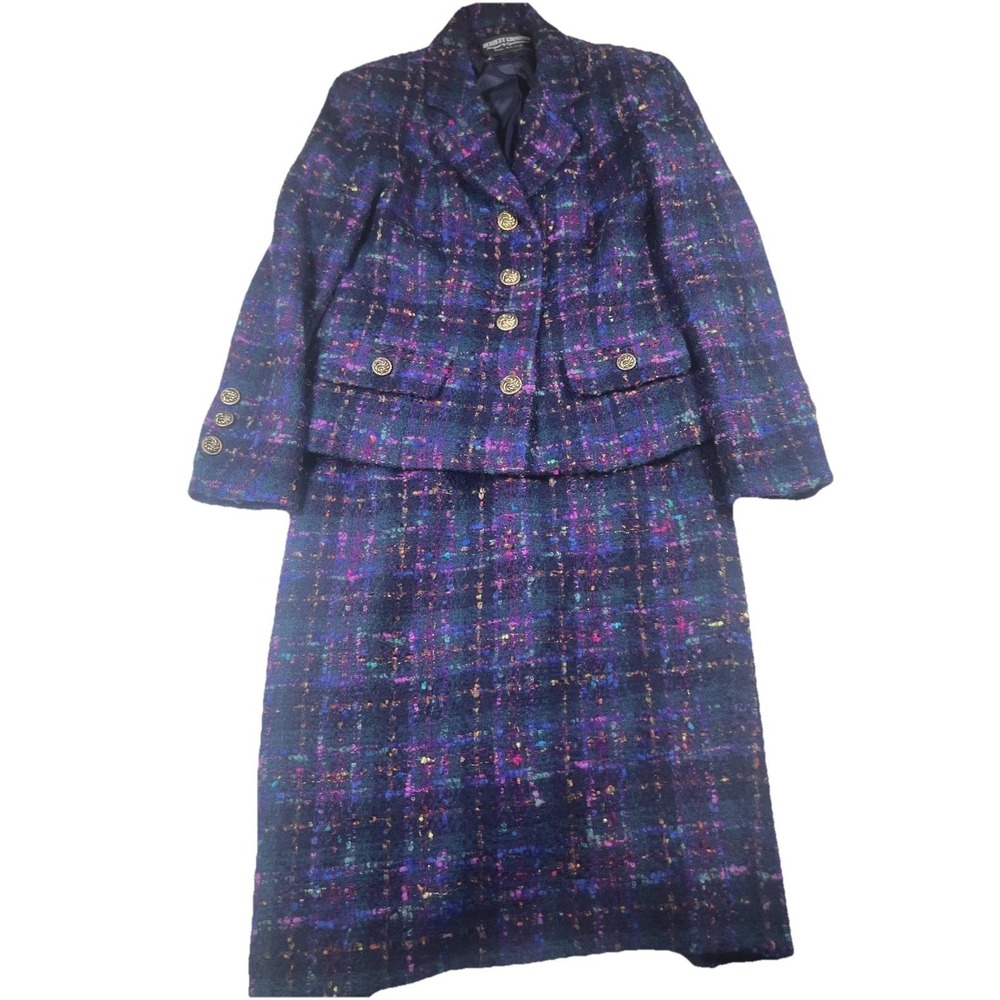 Vintage Herbert Grossman Skirt Suit Woman's 12 Multicolor Tweed Made USA 80s‎